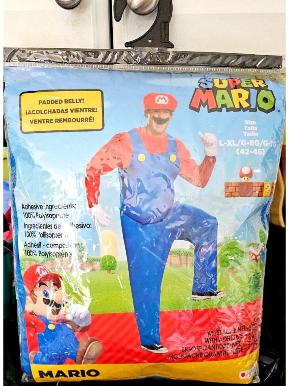 Super Mario Adult Costume with Plush Belly Halloween Nintendo Disguise Mens L/XL